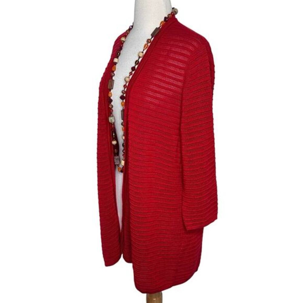 Chico's Travelers Collection Cardigan 3 Red Textured Open Front 3/4 Sleeve‎ XL - Picture 2 of 6